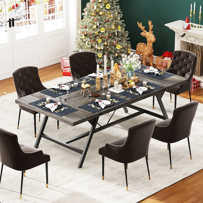 70.8-in Modern Farhouse Dining Table for 6 people, Large Kitchen Desk for Dining Room - Grey