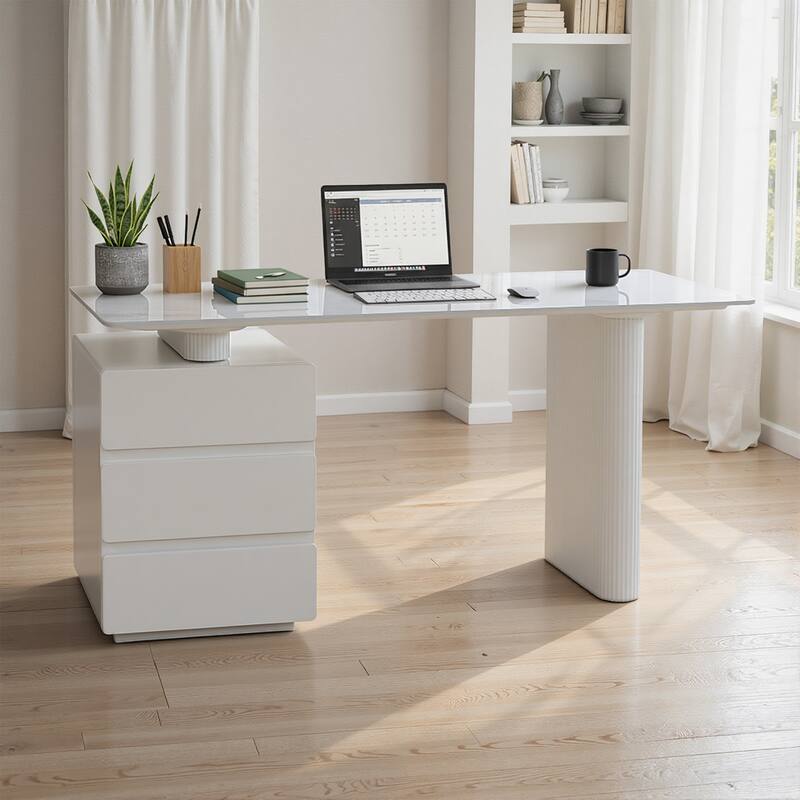 Rectangular Writing Desk Computer Desk, Home Office Desk, Faux Marble Top