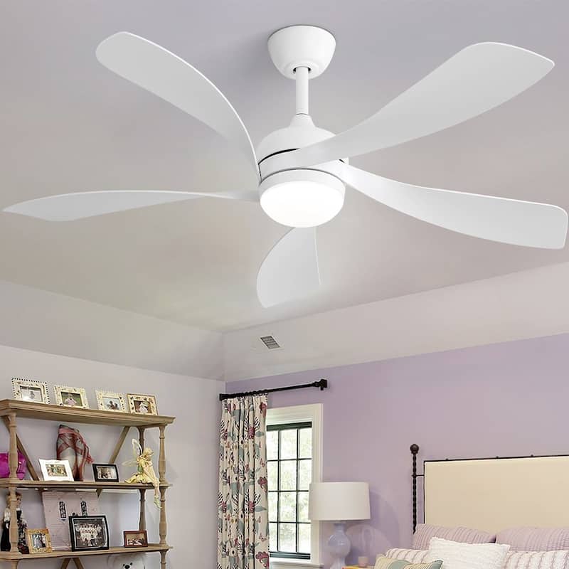 52" White Smart Ceiling Fan with LED Light, App/Remote Control, 6-Speed Reversible DC Motor
