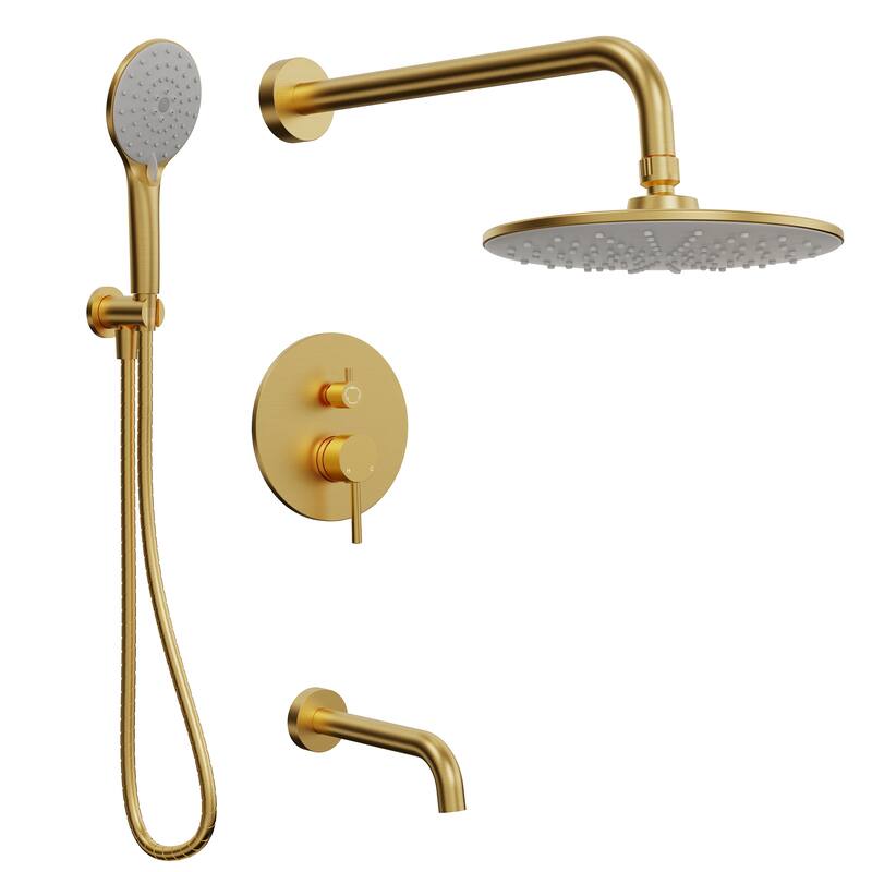GRANDJOY 10" Shower Head System with Bathtub Shower Faucet and 3-Function Handheld Shower - Brushed Gold