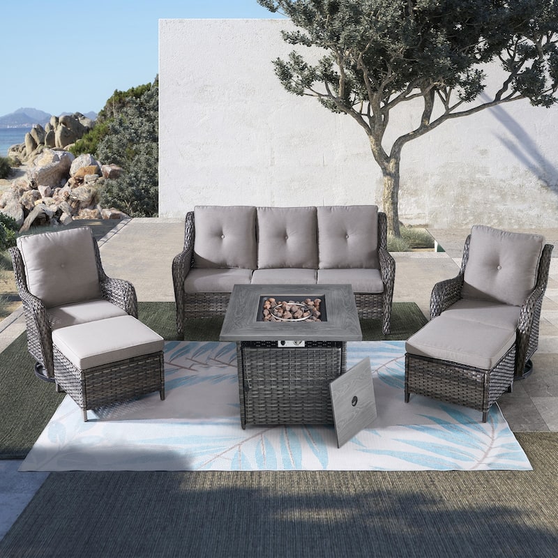 Pocassy Outdoor Sofa Swivel Rocking Chairs with 50,000 BTU - Grey - Grey