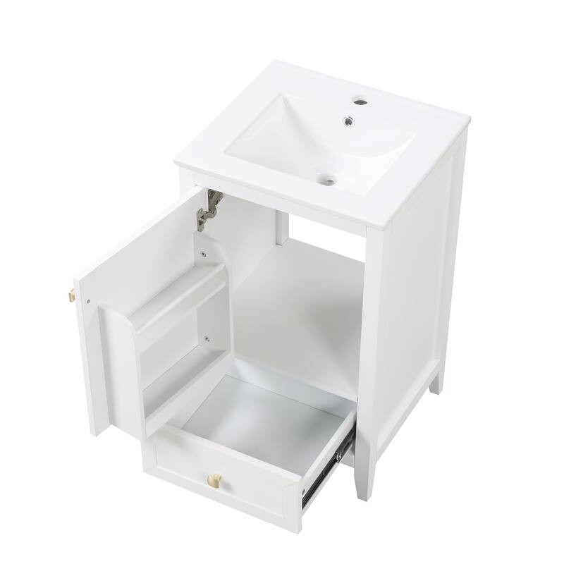 Bathroom Vanity with Sink, Free Standing Bathroom Vanity, Bathroom Cabinet with Soft Closing Door, Storage Rack & 1 Drawer