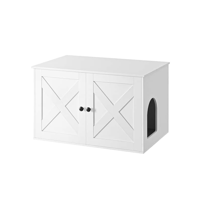Wooden Hidden Cat Litter Box Enclosure with Removable Divider Perfect for Indoor Pet - White