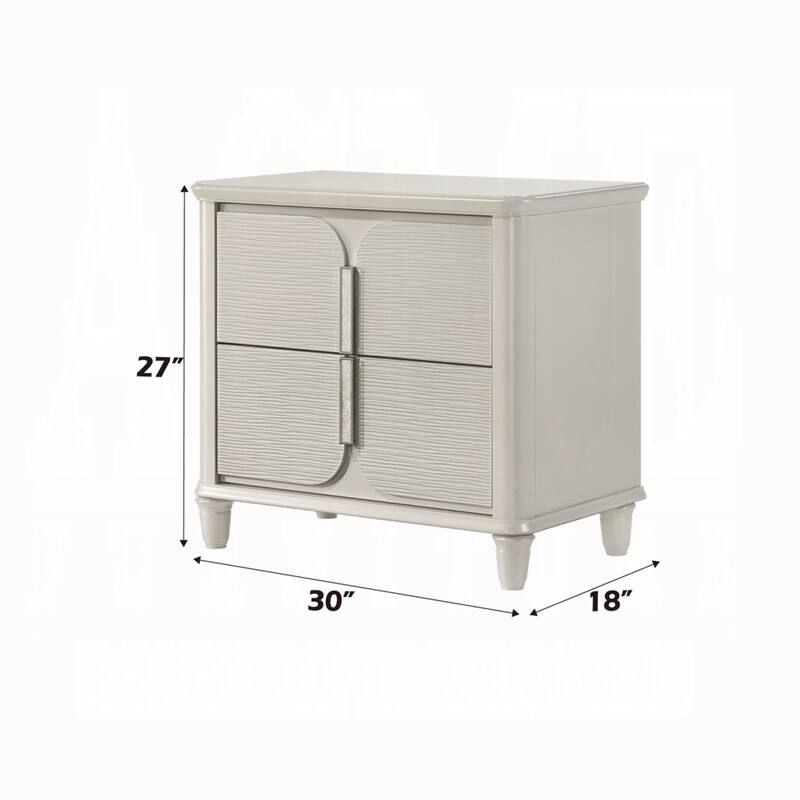 Veda Nightstand, Elegant Pearl White Wood, 2 Modern Drawers, 30 Inch