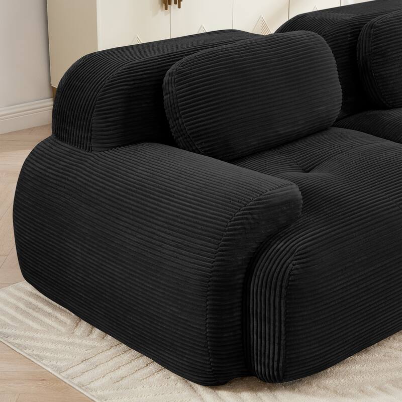Anmytek Modern 3 Seat Black Modular Corduroy Sofa No Assembly Sectional Couch