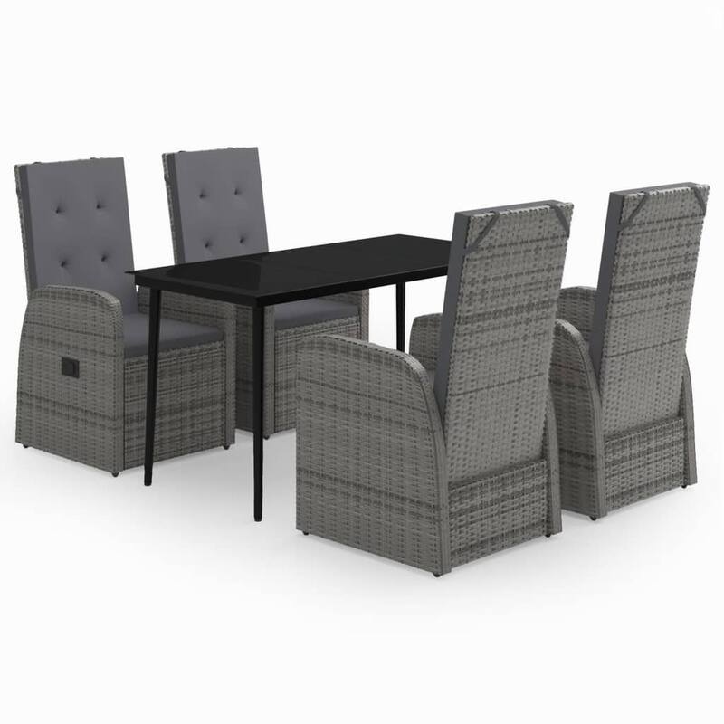 vidaXL Patio Dining Set Seat 3/5/7 Piece Black/Gray 31.5"/55.1" Table Length