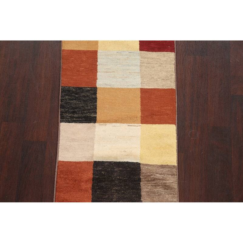 Checkered Gabbeh Kashkoli Oriental Runner Rug Hand-knotted Wool Carpet - 2'2" x 6'0"