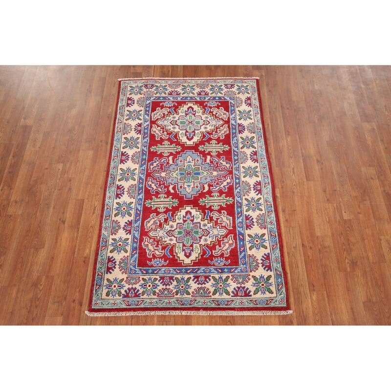 Kazak Foyer Rug Hand-Knotted Traditional Red Wool Carpet - 3'2" x 5'3"