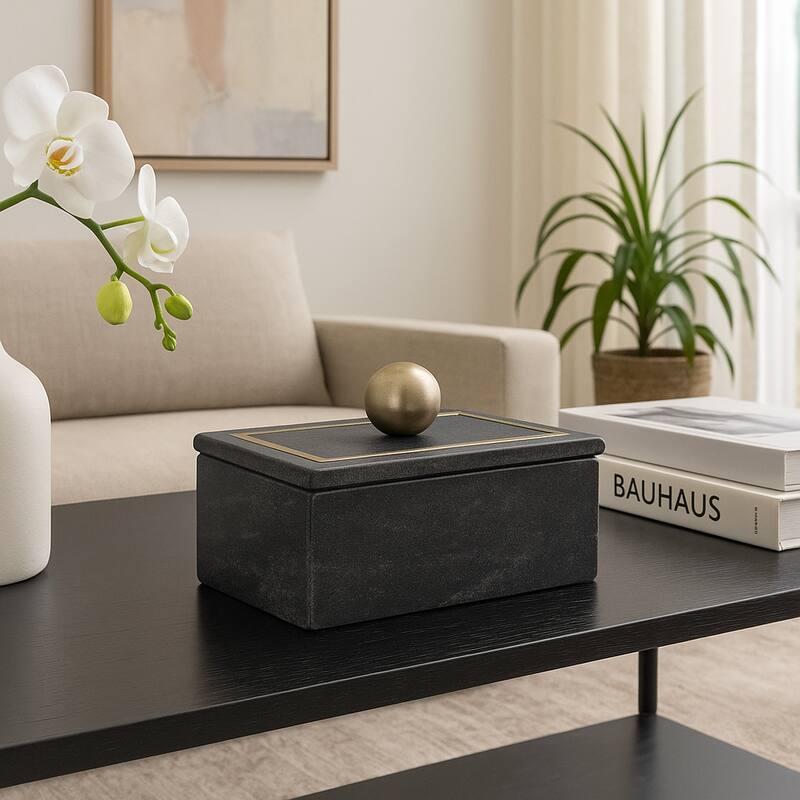 Decorative Box Marble Stone Metal Brass Modern Storage Container with Removable Lid