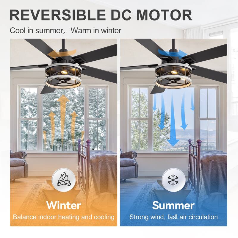 52-inch Reversible 5-Blade Caged Ceiling Fan with Remote and Light Kit