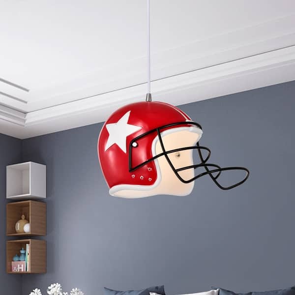 slide 2 of 5, Polaris 1-Light Red Helmet Pendant Light with Resin Shade for Kids