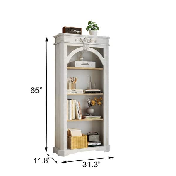 Antique Wooden 4-Tier Tall Bookcase with Distressed Vintage Finish, Antique White by GDFStudio