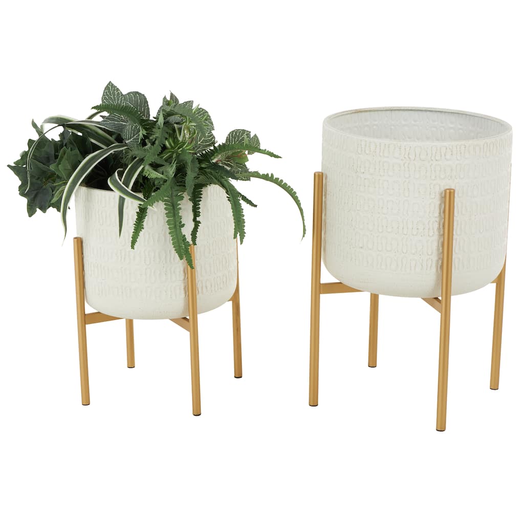 Metal Dome Indoor Outdoor Planter with Gold Stand - Set of 2 White - Roche River Decor