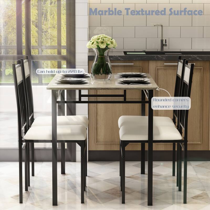 Costway 5 Piece Faux Marble Dining Set Table and 4 Chairs Kitchen