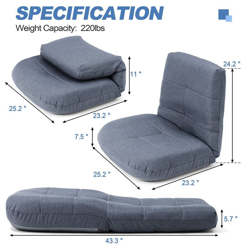 Folding Padded Floor Chair with with Adjustable Backrest for Lounge Meditation or Gaming