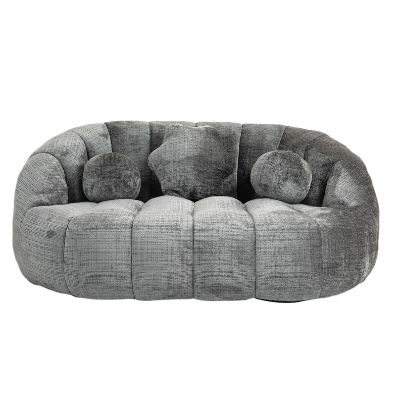 Gray 63.78" Chenille Lounge Chair with Foam Filling and Pillows