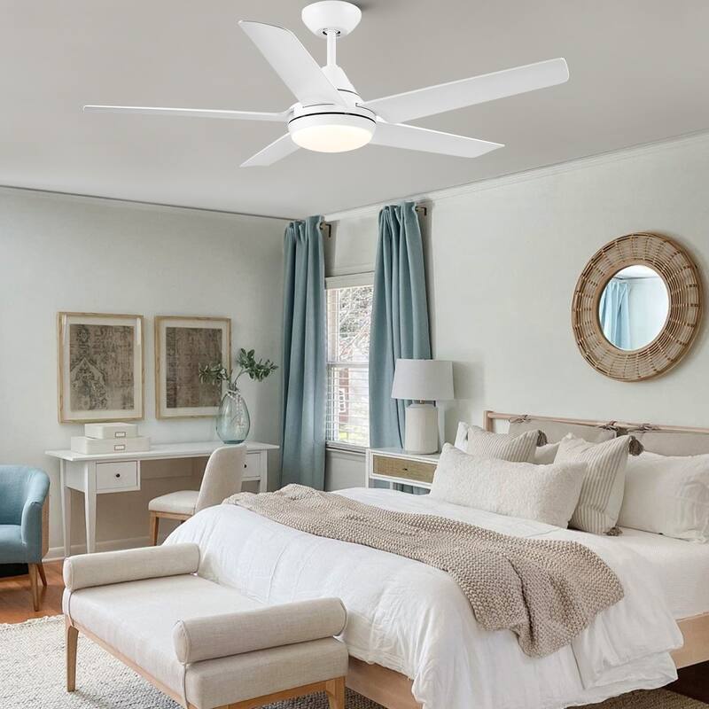 48 in. White Indoor Ceiling Fan with Dimmable LED Light and Remote - 48 INCHES