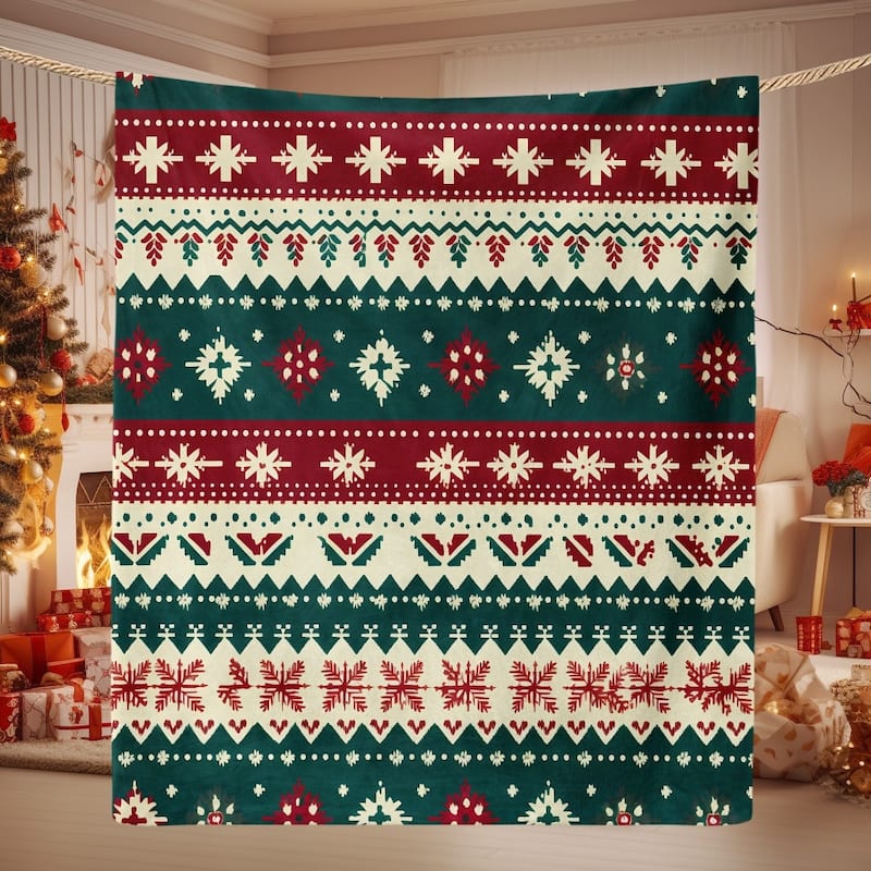 Christmas Striped Flannel Fleece Throw Blanket — Soft Holiday Blanket - Green and Red - 30"x40"