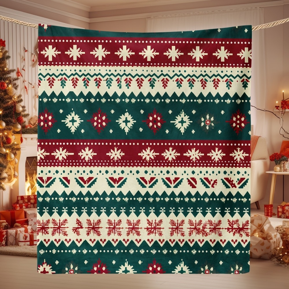Christmas Striped Flannel Fleece Throw Blanket — Soft Holiday Blanket