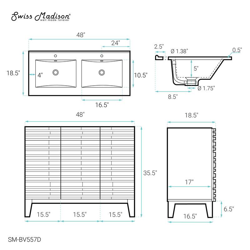 Cascade 48 In. Natural Oak, Double Basin Bathroom Vanity With White Ceramic Sink Top