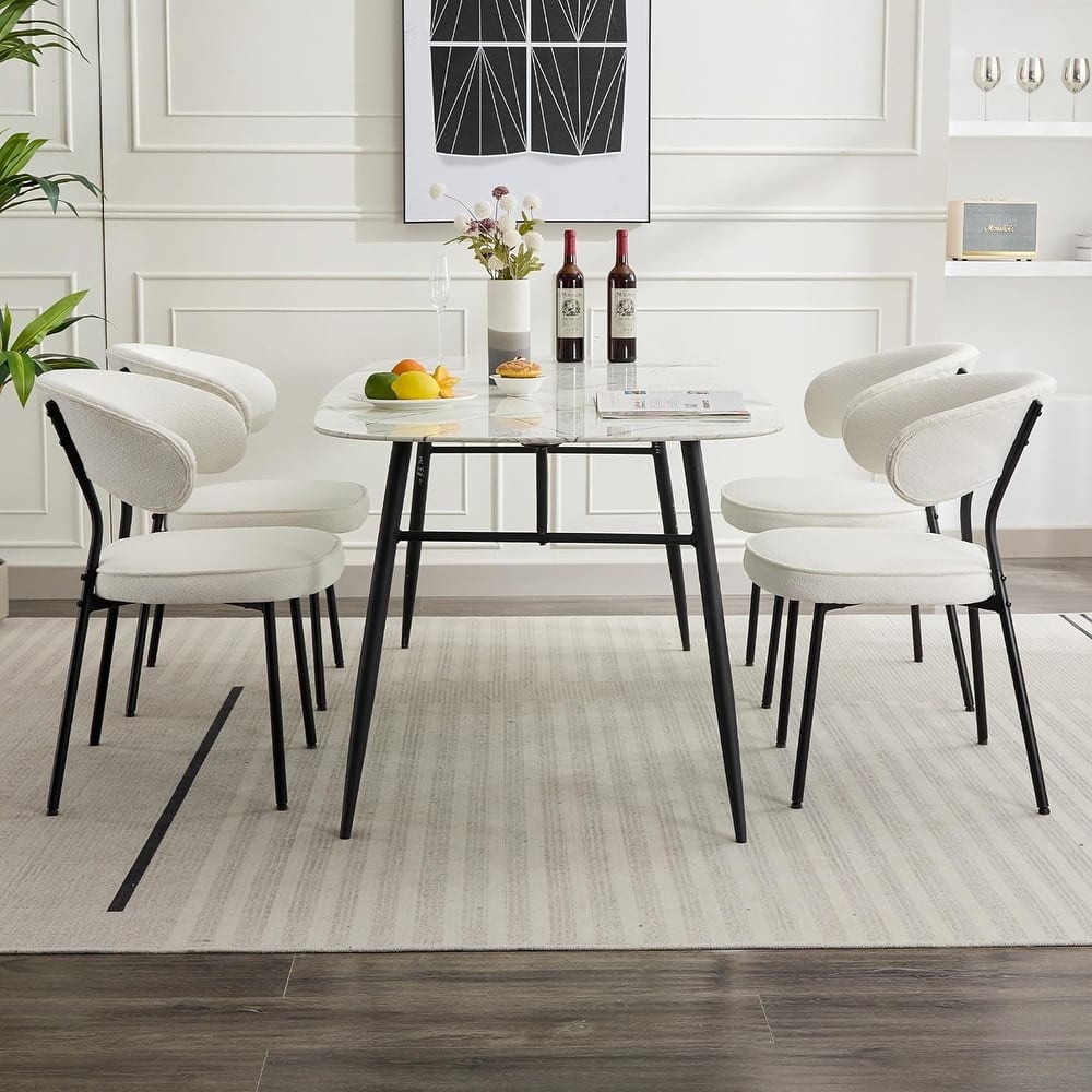 XINMICS Dining Chairs with Curved Backrest, Modern Fabric Upholstered Boucle Kitchen Dining Room Chairs Set of 2/4/6