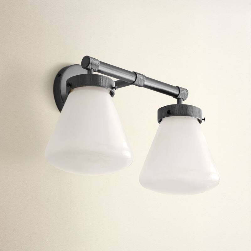 Modern Dual-Arm Wall Sconce - Metal, Glass & Matte Black, Ivory White Wall Sconce for Bathroom or Bedroom in Modern Style - Matte Black