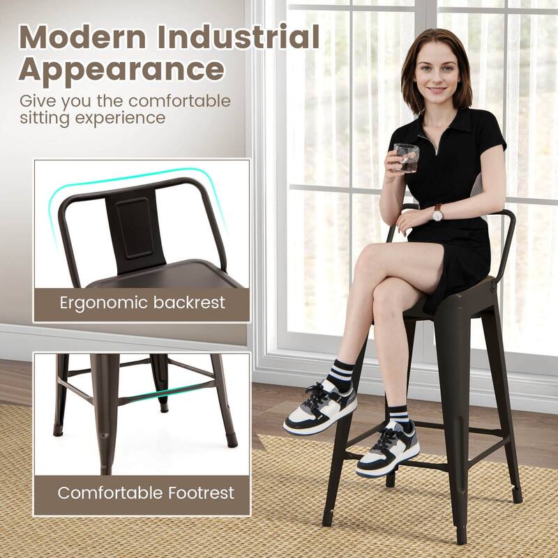 Costway Set of 4 Low Back Metal Counter Stool 24'' Seat Height - see details