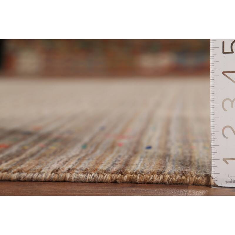 Striped Tribal Gabbeh Indian Area Rug Hand-Knotted Wool Carpet - 8'0"x 9'8"