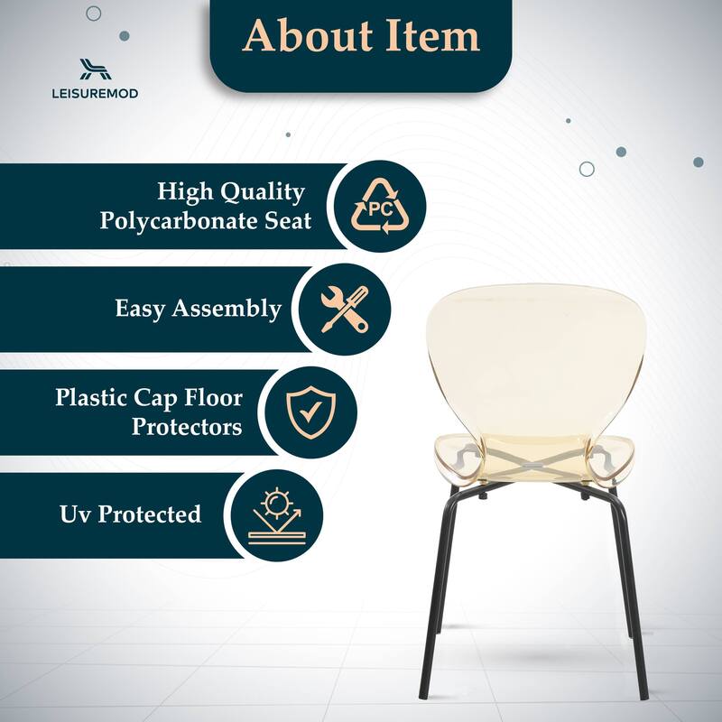Stackable Plastic Dining Chair Transparent Set of 2 Modern Accent Side Chair for Indoor and Outdoor