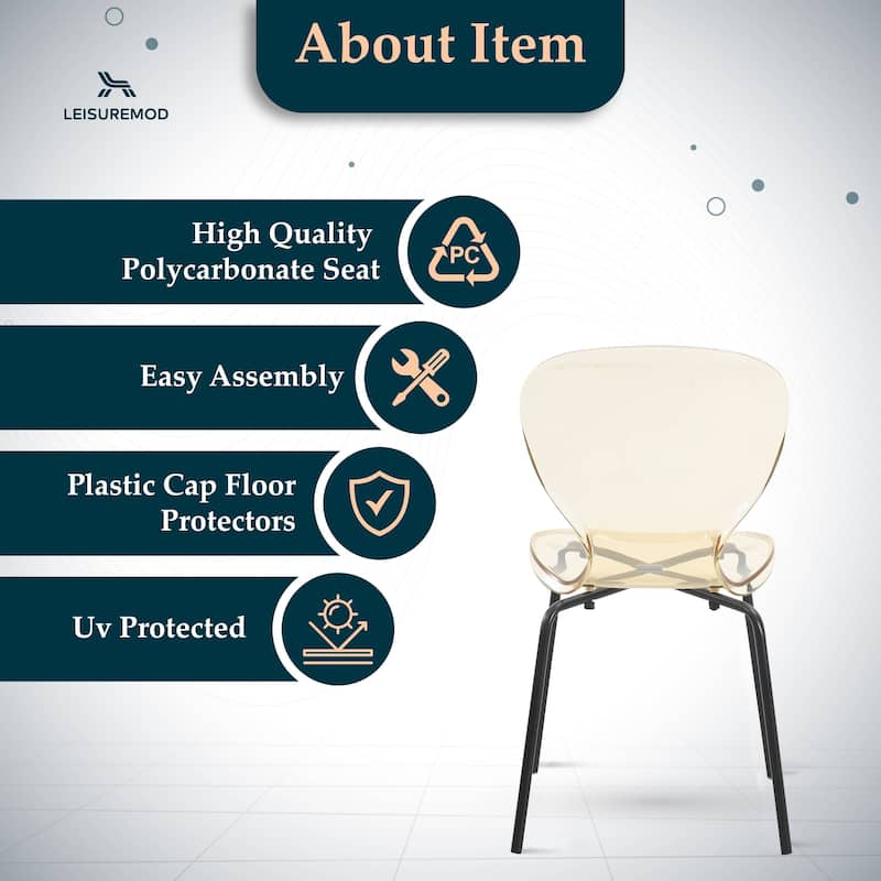 Stackable Plastic Dining Chair Transparent Modern Accent Side Chair for Indoor and Outdoor