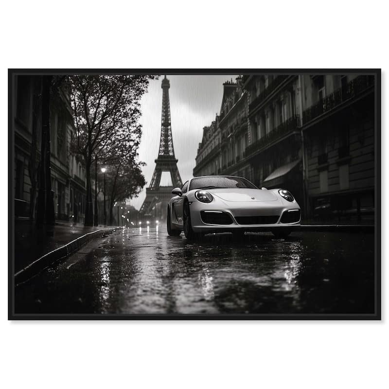 Driving in the Rain Paris Canvas by Art Remedy - Black - 54" x 36"