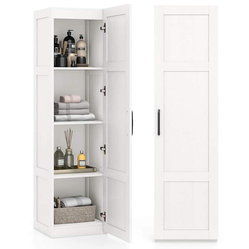 Costway 4-Tier Storage Cabinet with Door Freestanding Bathroom Cabinet - See Details - White
