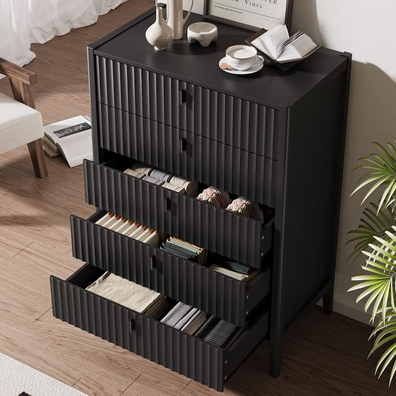 Modern Dresser, Fluted Wood Chest with Deep Drawers for Bedroom, Living Room