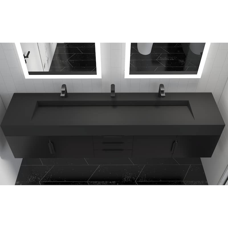 Nile 84-Inch Wall Mounted Bathroom Vanity Set w/ Black Top