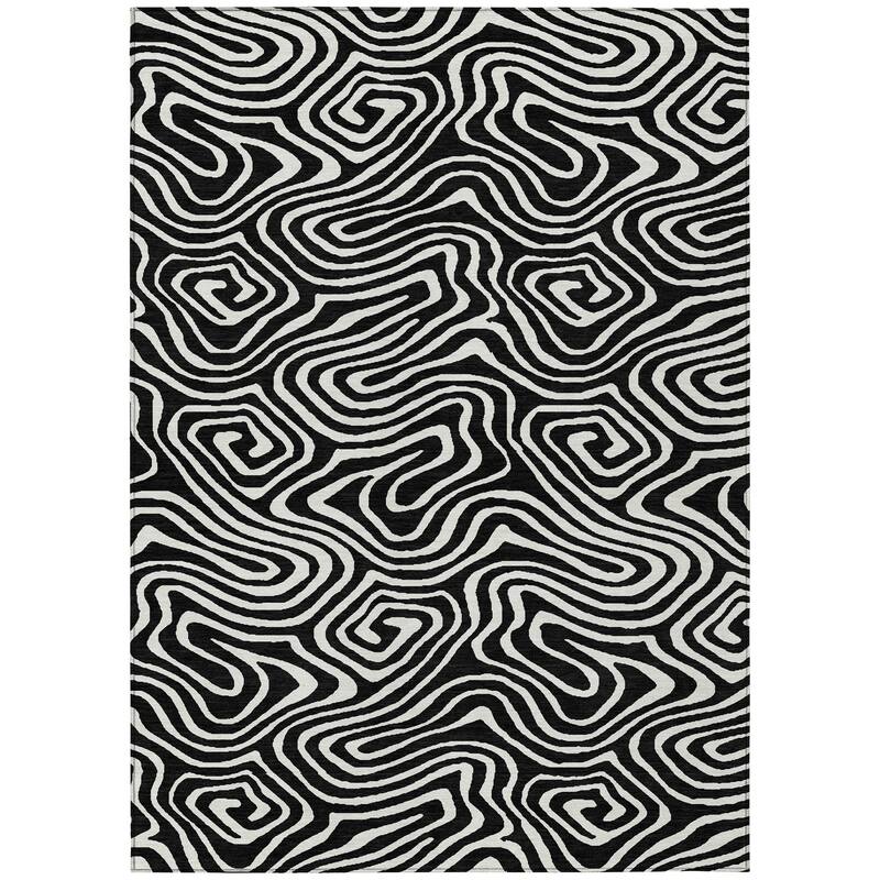 Machine Washable Indoor/ Outdoor Abstract Modern Chantille Rug