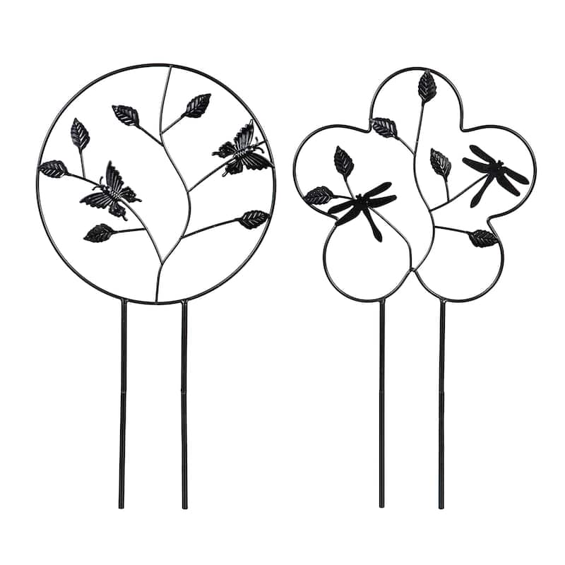18" Metal Potted Trellis, Butterfly and Dragonfly, Set of 2