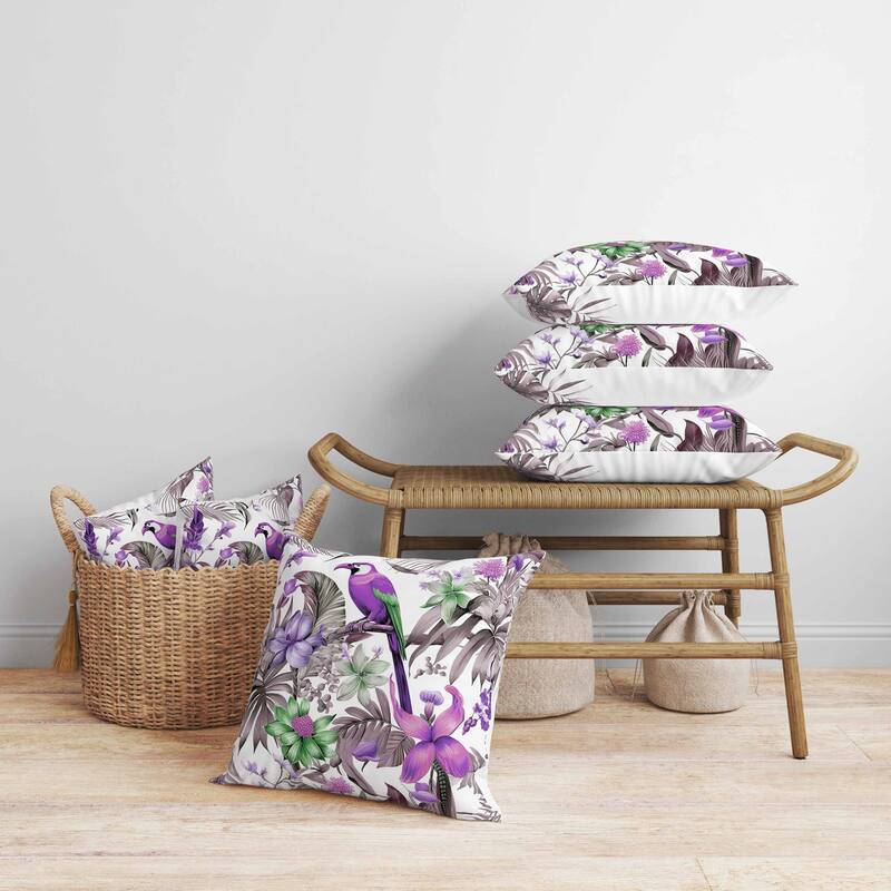 Leafy Lyricist Faux Suede Reversible Throw Pillow White and Purple