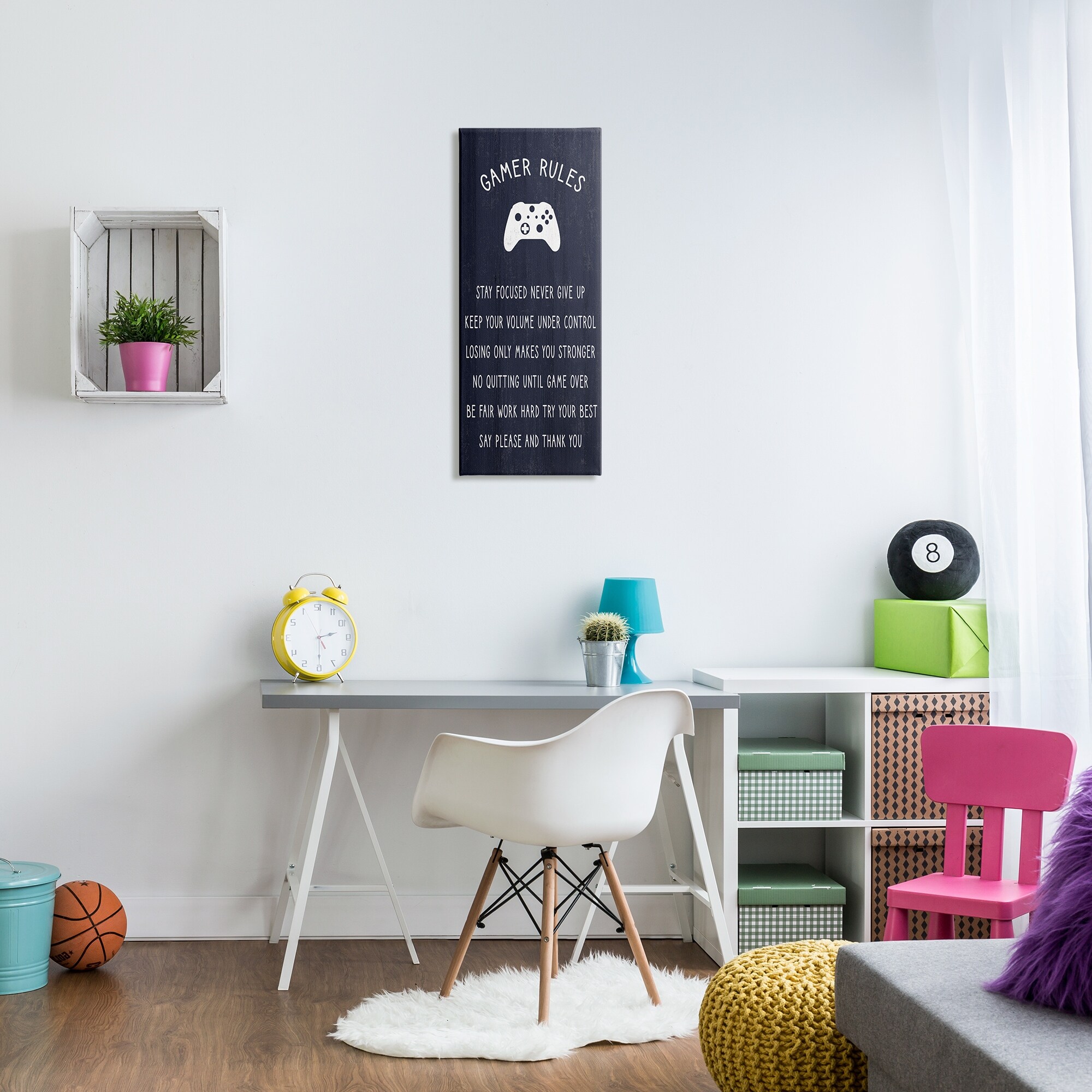 Stupell Blue Gamer Rules Motivational Phrases for Kids Decor-image