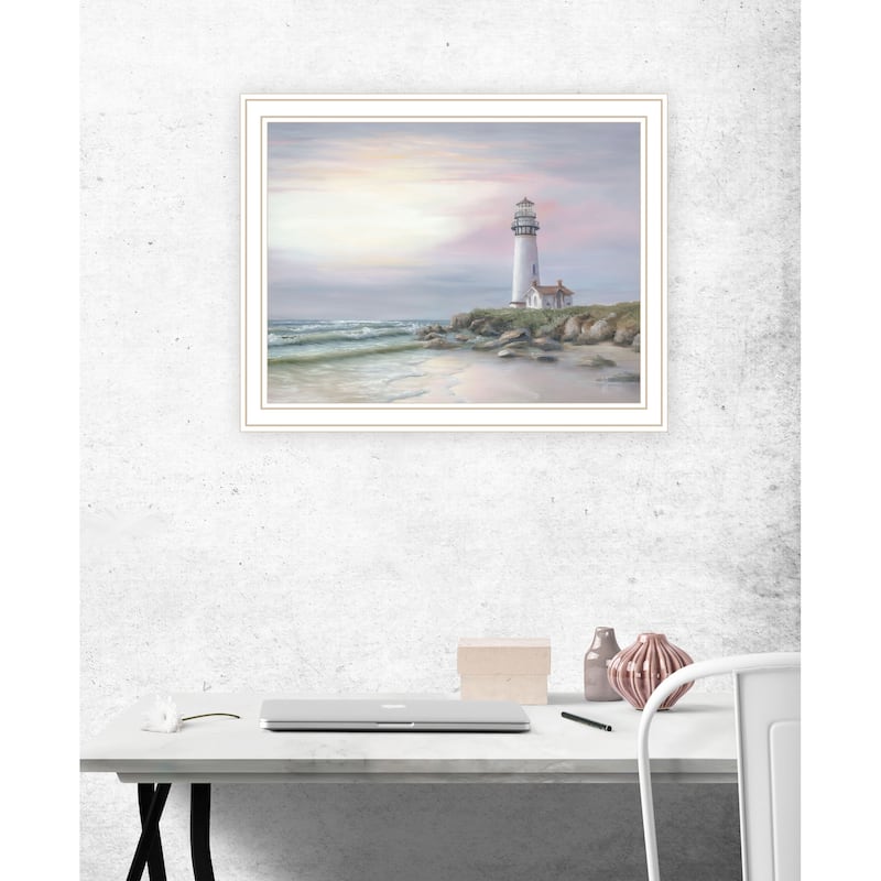 TrendyDecor4U Coastal "Lighthouse at Sunset" Framed Print Wall Art
