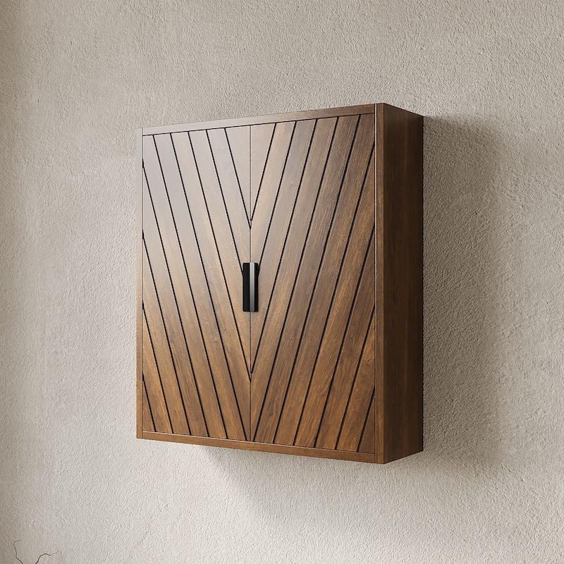Dani 26" Wall-Mounted Striped Bathroom Cabinet With Doors And Shelf