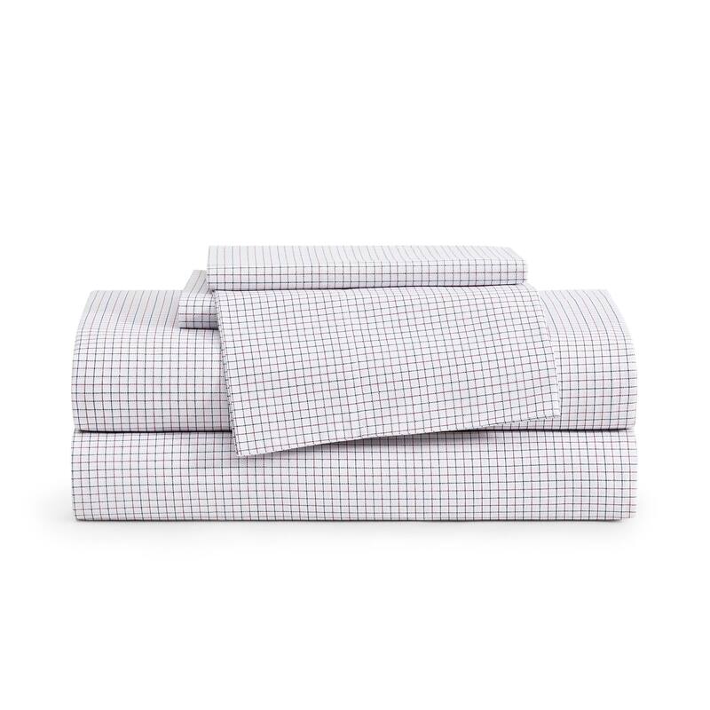 Tommy Hilfiger Printed Cotton Percale Sheet Set - New England Plaid Blue - Twin