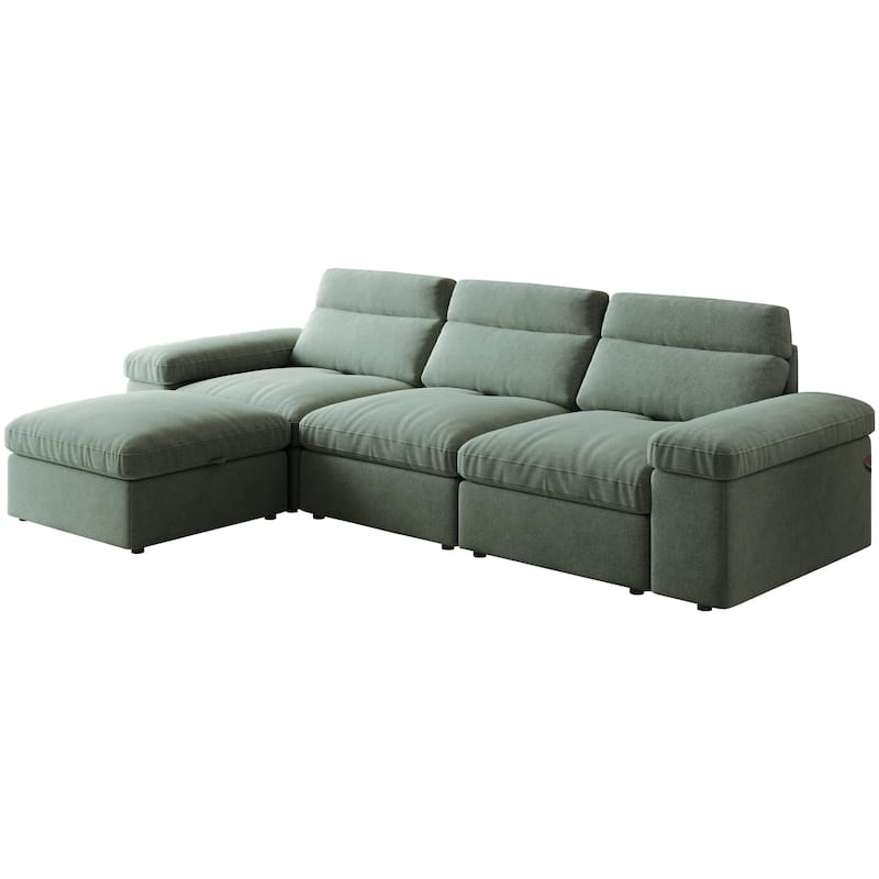 Down Filling Upholstered L-shaped Sectional Sofa with Storage Ottoman and Armrests, Chaise Modular Couch with Adjusted Backrest