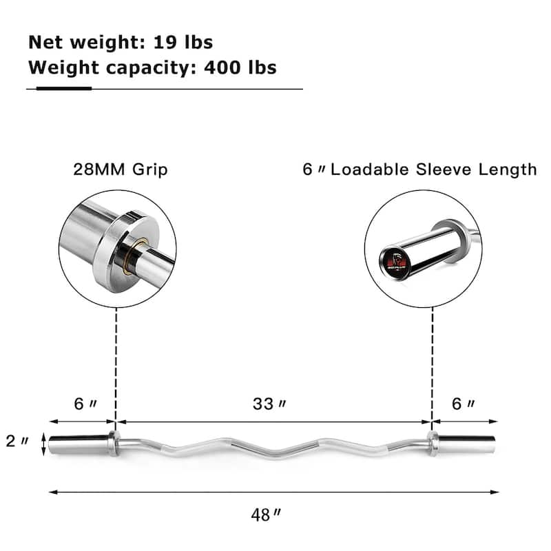 Costway 48''Chrome Steel Olympic EZ Curl Bar 28mm Grip Home Gym