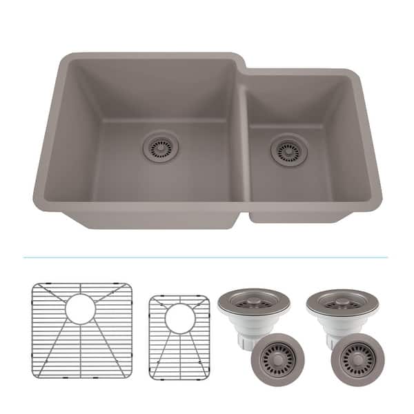 slide 2 of 8, Lexicon Platinum Quartz 60/40 Double Bowl Kitchen Sink Galaxy Concrete