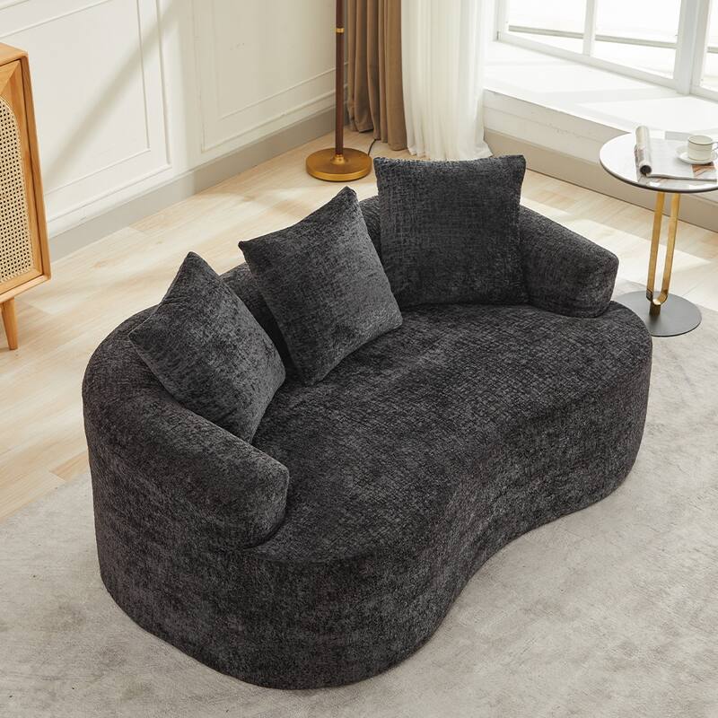 63.2" Modern Small Loveseat Sofa, Chenille Boneless Couch, Deep Seat Sofa with 3 Pillows