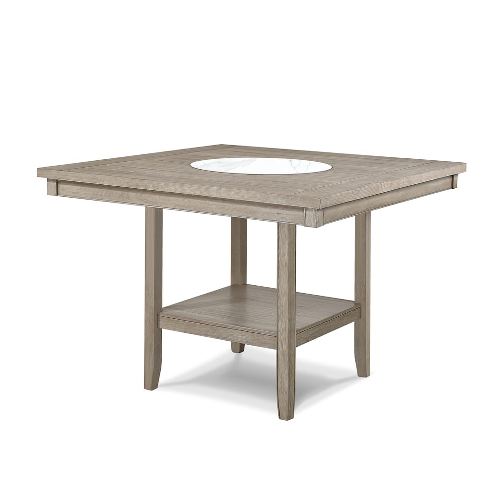 1pc Contemporary Transitional Counter Height Dining Table w 20-Inch Faux Marble Lazy Susan All Tan / Beige Gray Finish