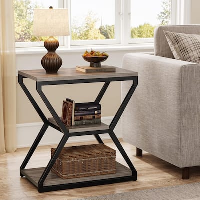 Small 3-Tier Sofa Table, Industrial End Side Table with Storage Shelves