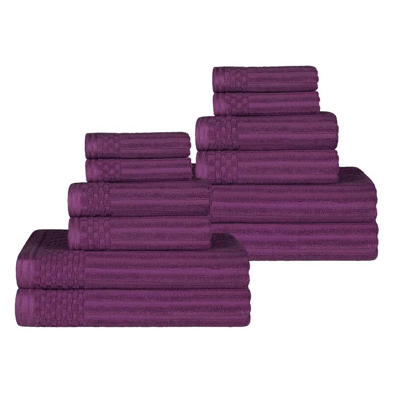 Superior Cotton 12-Piece Solid and Checkered Border Towel Set