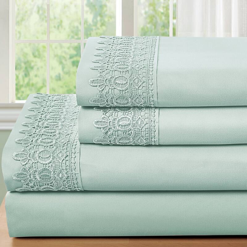 Embroidered Lace Design 4-Piece Sheet Set