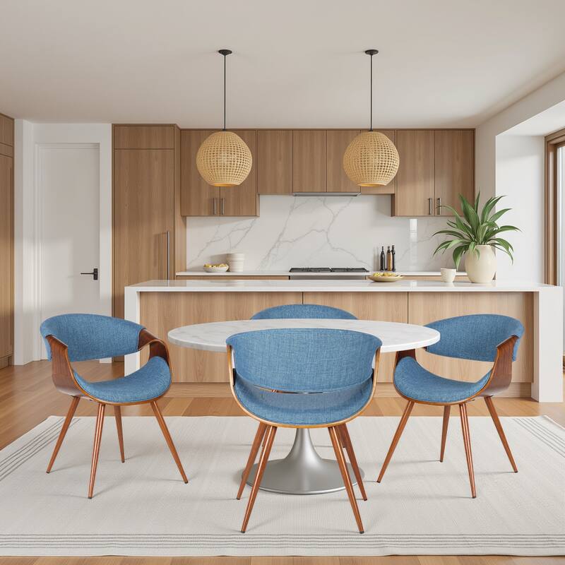 Carson Carrington Skibby Wood and Fabric Mid-century Dining Chair - Blue & Walnut - Set of 4